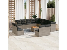 Vidaxl 14 Pcs Conjunto Sofás P/ Jardim C/ Almofadões Vime Pe Cinzento