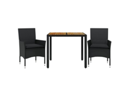 Conjunto de 3 Jantar Jardim com Almofadões Vime Pe/acácia Preto MAISON EXCLUSIVE