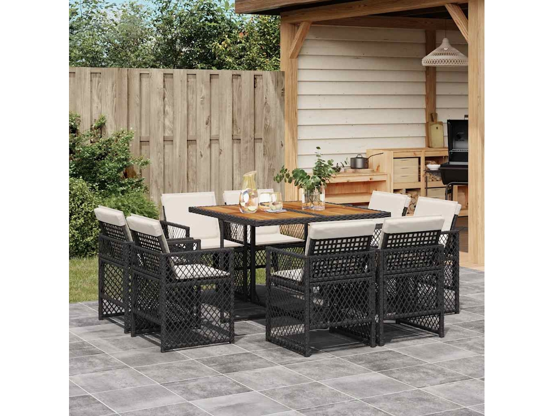 Conjunto de 9 Jantar para Jardim com Almofadões Vime Pe Preto MAISON EXCLUSIVE