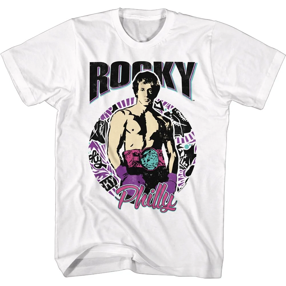 Rockinstone Rocky Movie Philly Circle White Adult T-shirt Size:s