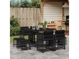Vidaxl 9 Pcs Conjunto de Jantar P/ Jardim C/ Almofadões Vime Pe Preto