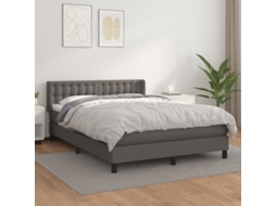 Vidaxl Cama Com Molas/colchão 140x190 Cm Couro Artificial Cinzento
