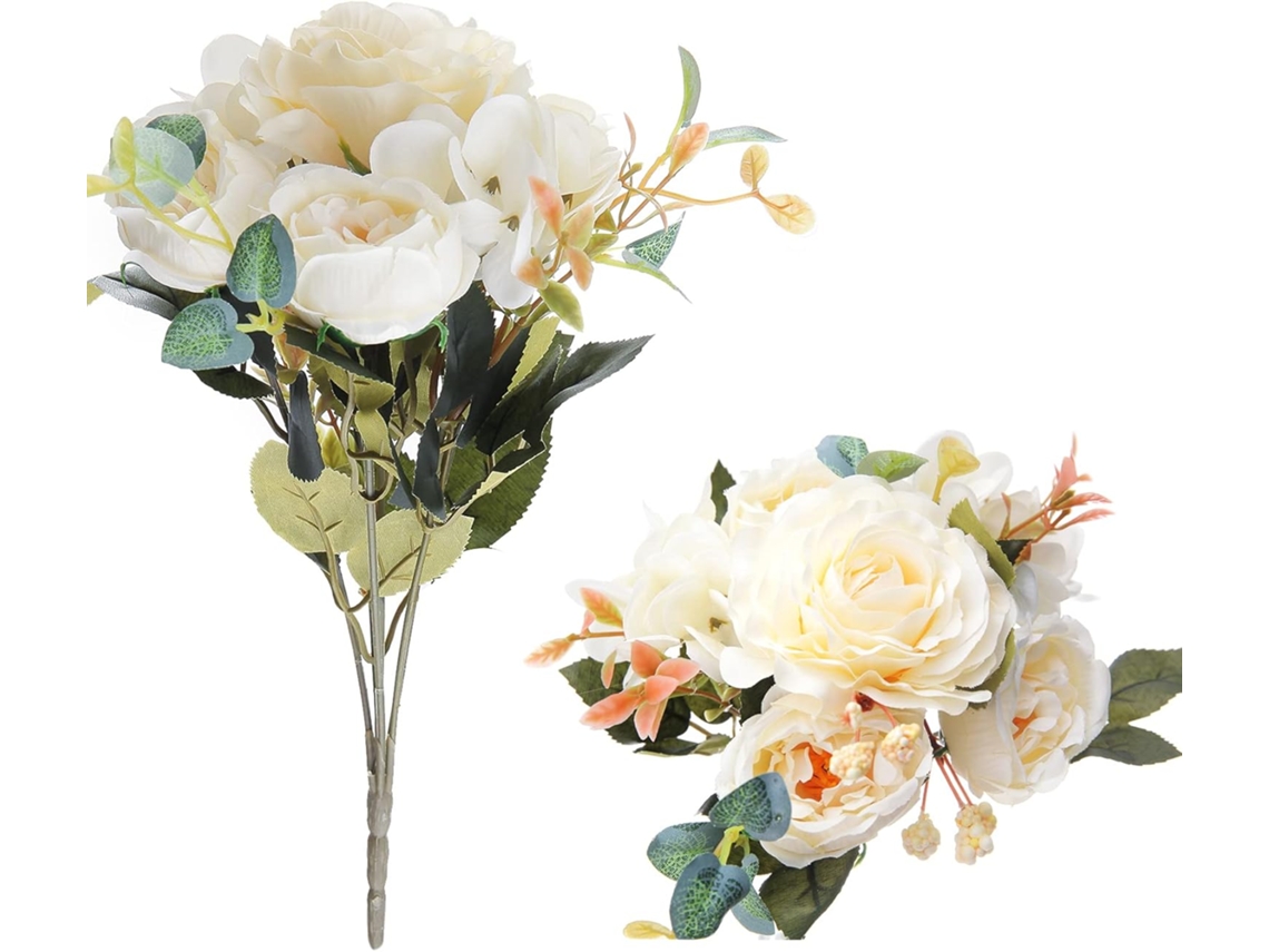 2 Buquês de Peônias Artificiais, Flores Artificiais Elegantes Brancas para AQUAFORGE