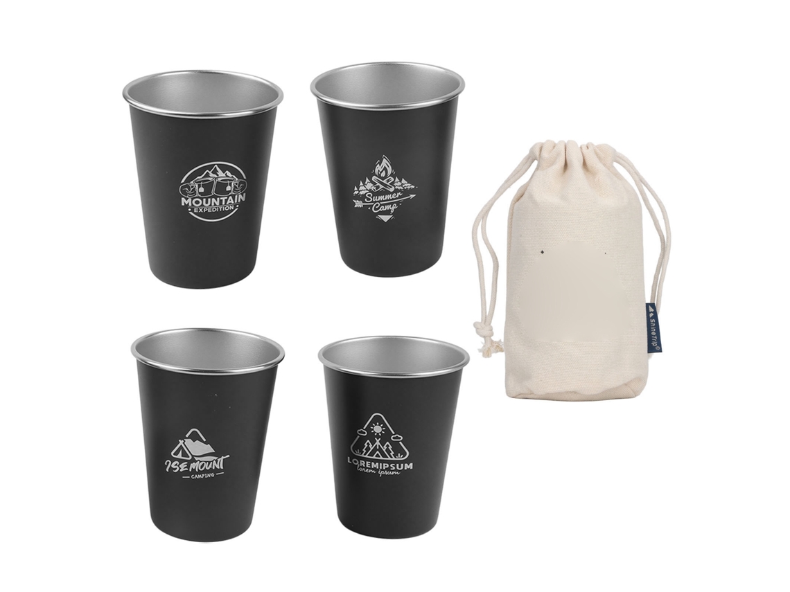 4 Copo Aço Inox 304 350ml Viagem Churrasco Preto