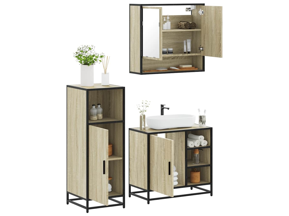 Vidaxl 3 Pcs Conj. Móveis Casa Banho Derivados Madeira Carvalho Sonoma