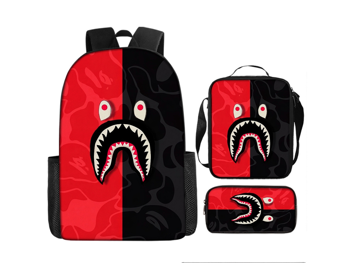 Mochila De Estudante Panoona Tubarão Camuflado Conjunto 3 Peças 17 Pol Crianças Adolescentes Estilo 15
