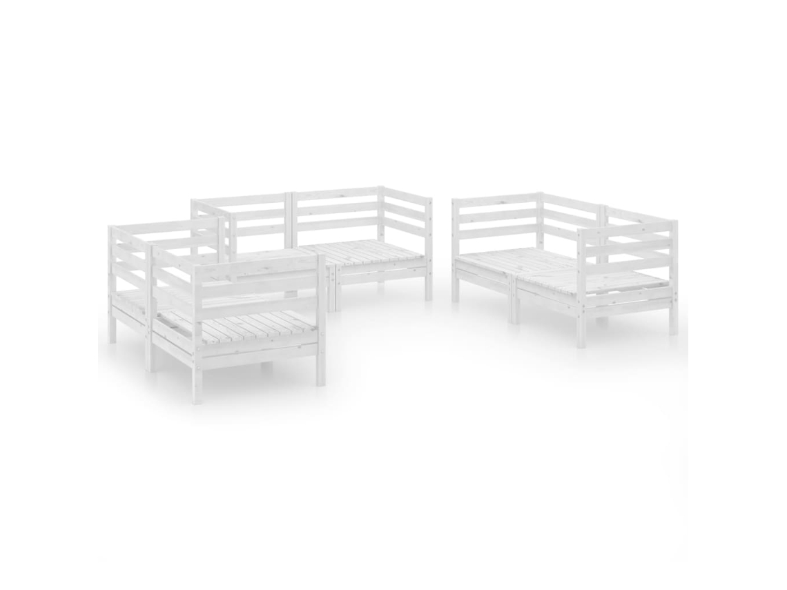 6 Pcs Conjunto Lounge de Jardim Pinho Maciço Branco MAISON EXCLUSIVE