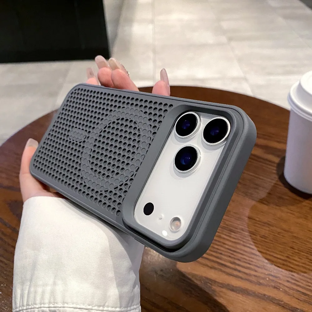 (cinza Escuro, Iphone 15 Pro) Capa Para Celular Com Design Em Malha Perfurada Para Dissipação De Calor, Compatível Com Magsafe.
