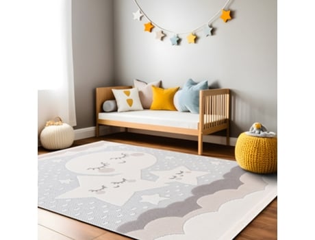 Rugura - Tapete Para Quarto Infantil 160x230cm Menina Menino Com Nuvens, Estrelas, Arco-íris, Animais E Montanhas