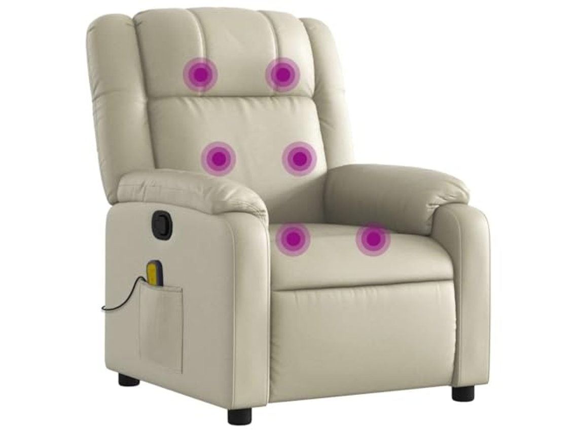 Poltrona de Massagens Reclinável VIDAXL Couro Artificial Cor Creme