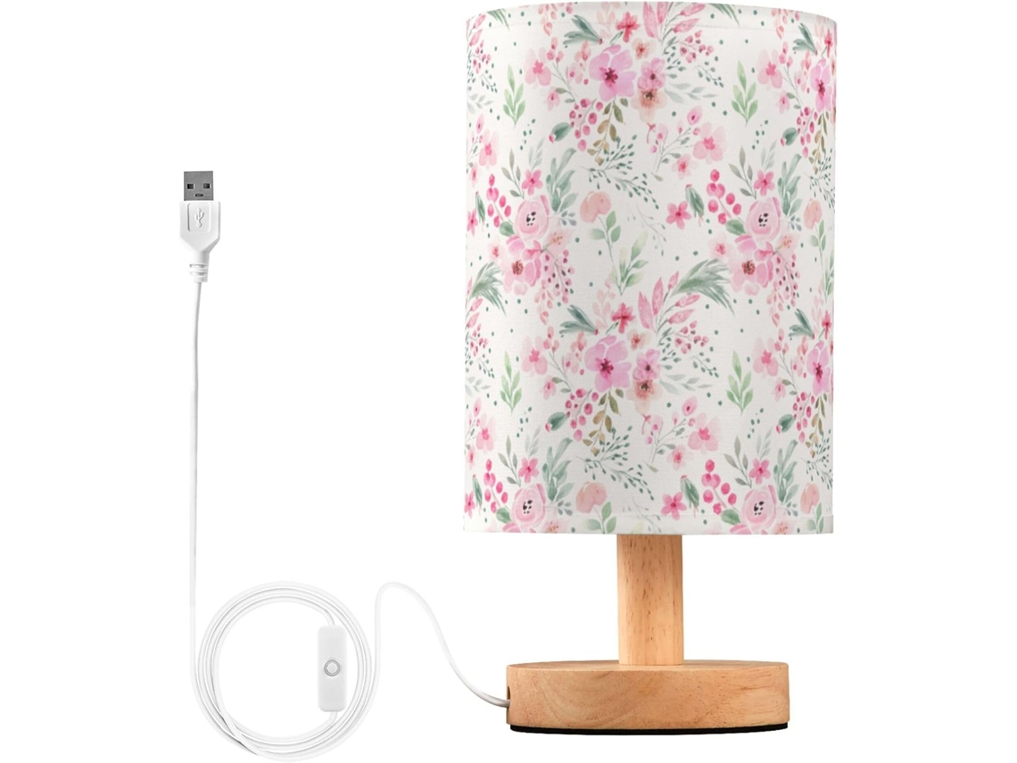 Abajur De Cabeceira Com Estampa Flores Em Aquarela, Entrada Usb, Sem Necessidade De Lâmpada, Luz Led Quente Para Quarto