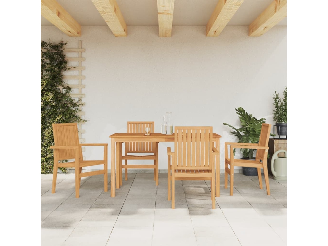 Vidaxl 5 Pcs Conjunto De Jantar P/ Jardim Madeira De Teca Maciça