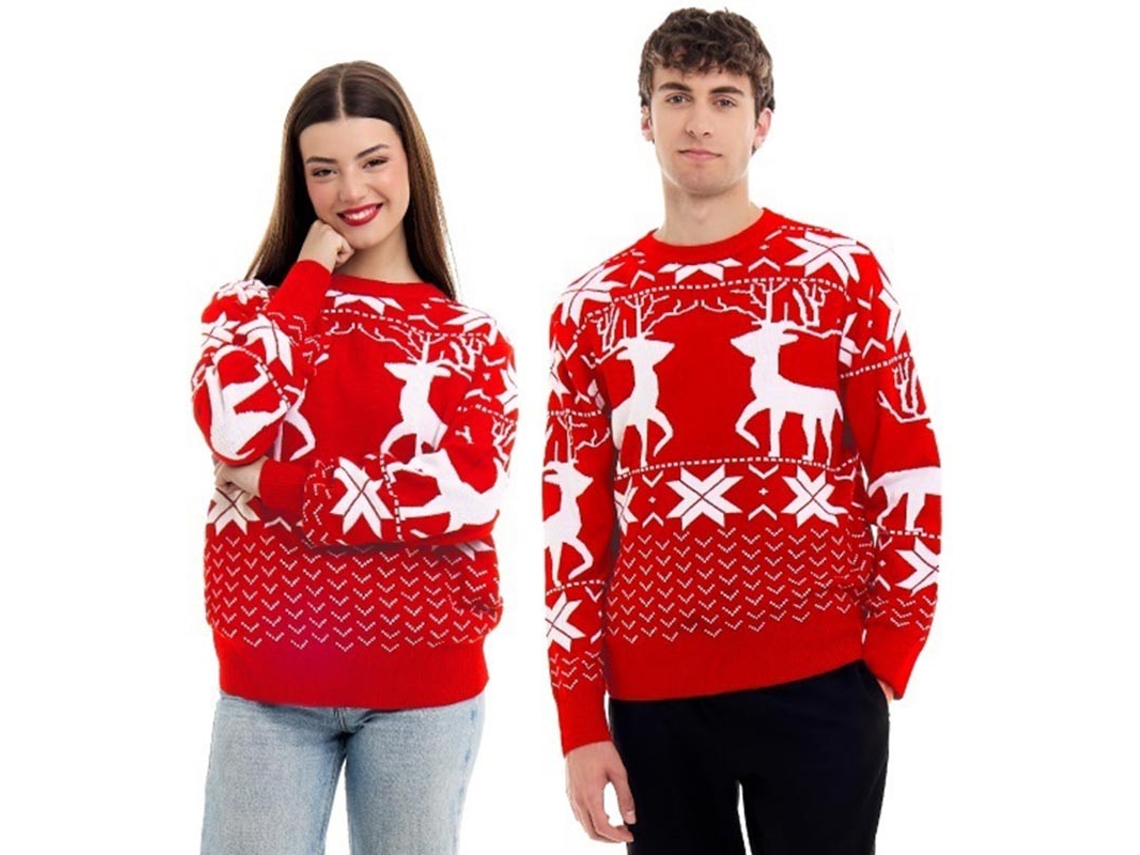 Suéter de Natal Red Greca Reindeer para adulto