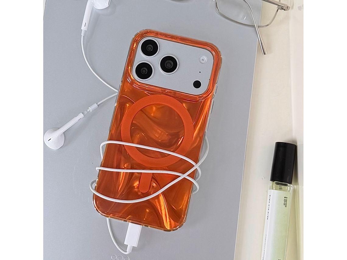 Capa Magnética Ondas Retangular Para Iphone 17 Pro Max,compatível Com Magsafe, Protetora E Resistente A Impactos Laranja S/marca