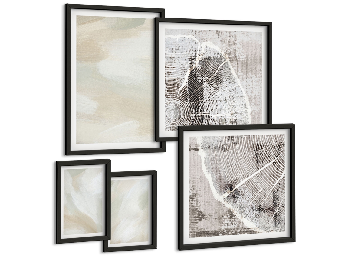 Conjunto De Pinturas Minimalismo Botânico Boho Moldura Preta Quadros Para A Sala De Estar Espelharte (conjunto De 5 Imagens)
