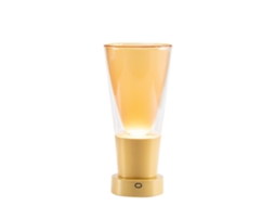 Vaso Zafferano Soffio - Luminária De Mesa Led Ip65 Recarregável Com Função Vaso, Dimmer Por Toque, Vidro Âmbar E Base Dourada - Bateria 10h
