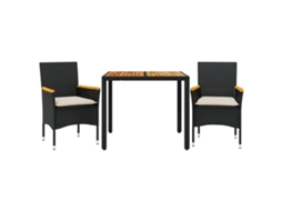 Conjunto de 3 Jantar Jardim com Almofadões Vime Pe/acácia Preto MAISON EXCLUSIVE