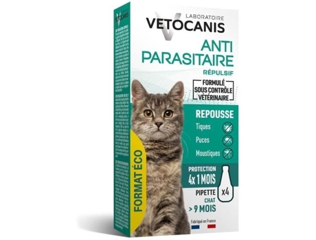 Pipetas antiparasitárias Vetocanis, repelentes de pulgas, carrapatos e mosquitos para gatos