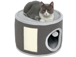 Caverna de gatos 2 andares, pelúcia, almofada, arranhador sisal, 40x30cm cinza