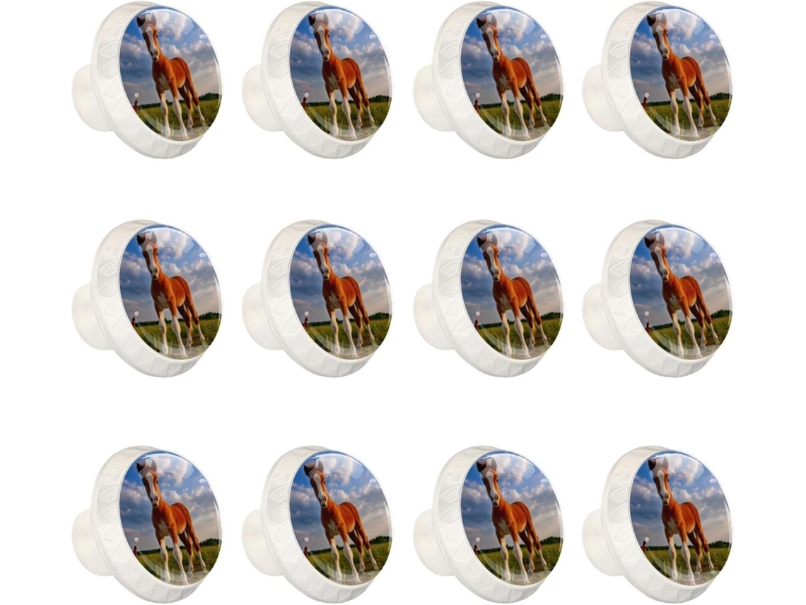 Puxadores E Maçanetas Redondas Para Armários De Cozinha, Conjunto De 12 Peças, Estampa Blue Sky Horse Grass