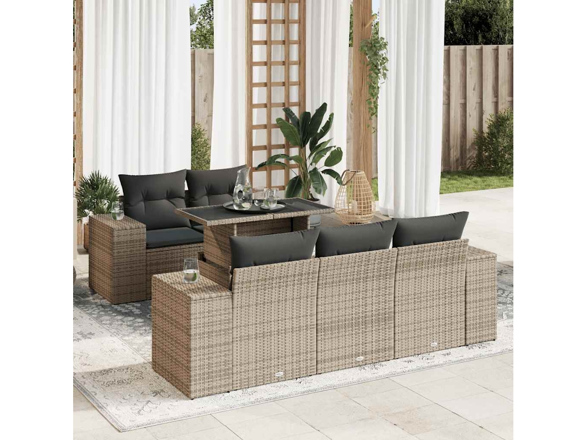Vidaxl 6 Pcs Conjunto Sofás De Jardim Com Almofadões Vime Cinzento