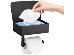Porta Papel Higiénico LINJOU de Aço Inoxidável Preto com Caixa de Toalhas e Repisa