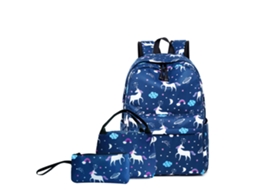 Mochila De Três Peças Para Estudantes, Mochila Escolar Impermeável De Grande Capacidade, Azul Escuro, 30 Cm * 14 Cm * 42 Cm