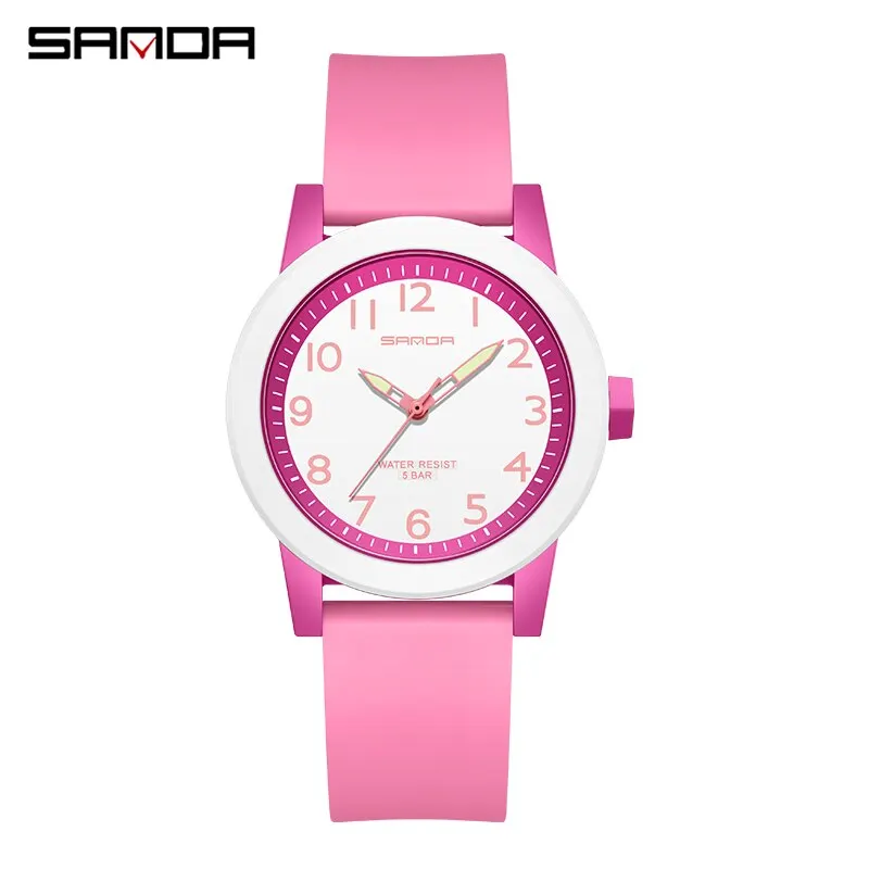 Relógio Feminino de Quartzo em Silicone Rosa, Esportivo e À Prova D'água. MDUG