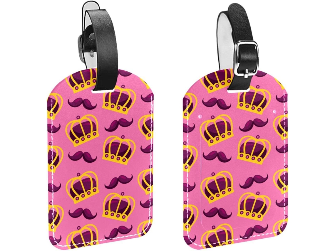 Conjunto De 2 Etiquetas Bagagem Em Imitação Couro Proteção Privacidade Design Bigode Rosa Carnaval E Festivais