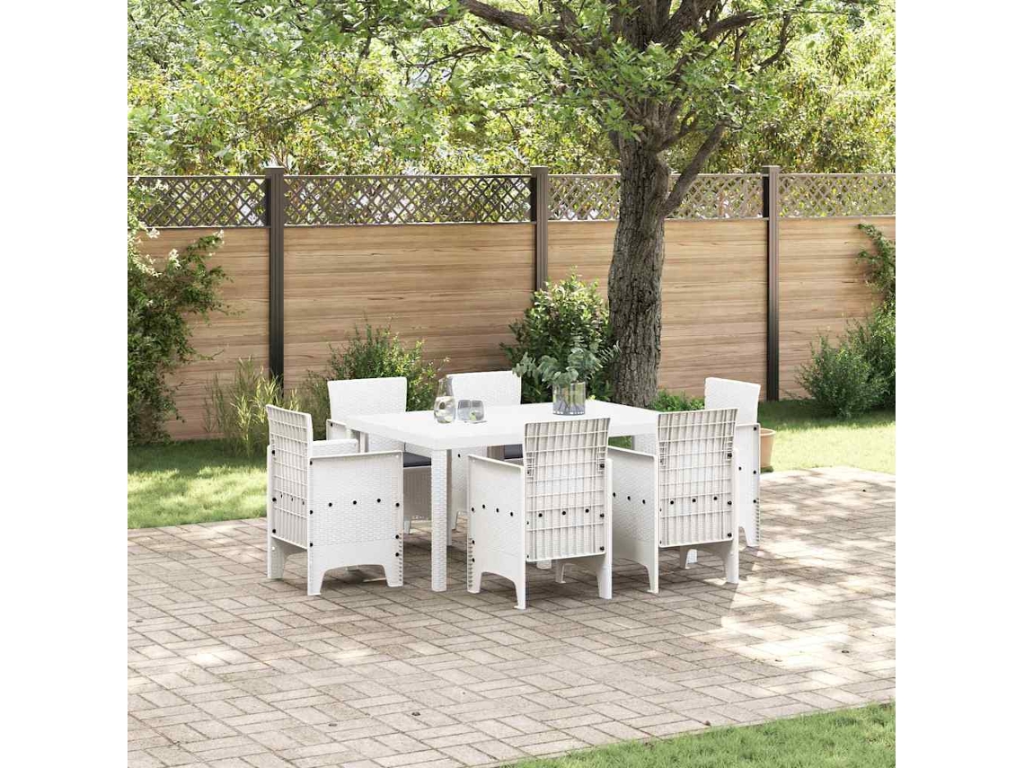 Vidaxl Conjunto De Jantar Para Jardim 7 Unid. Branco Rattan Polt