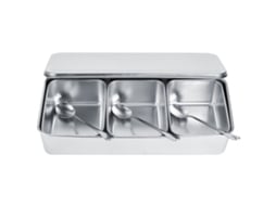 Conjunto de Caixa de Temperos de Aço Inoxidável com 3 Compartimentos, Colheres e Tampa S/MARCA