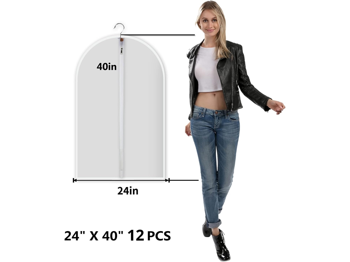 Lurelia Saco Para Roupa, Pack Com 12, Antipoeira, Impermeável, Com Fecho, Para Têxteis, 24 X 40, Transparente