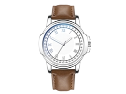 Relógio masculino quadrado de quartzo com pulseira de couro PU, estilo casual de negócios, marrom escuro e branco.