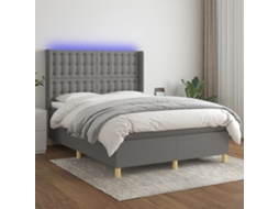 Vidaxl Cama Box Spring C/ Colchão e Led 140x190 Cm Tecido Cinza escuro