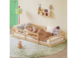 Cama Infantil Montessori de Chão 90x200 Cm com Barreira de Segurança, Sem Base, Madeira de Pinho, Fácil Montagem Natural NOVELA