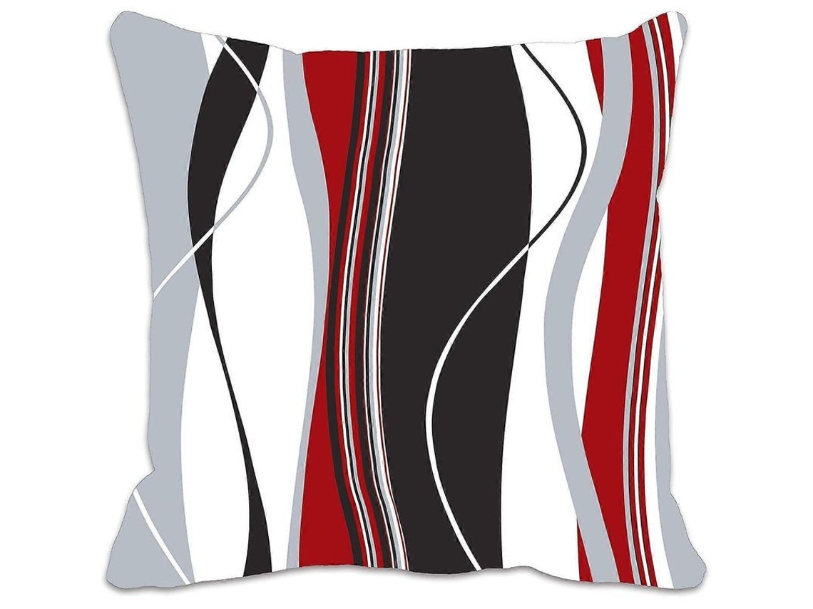 Capinha De Almofada De Linho Com Listras Onduladas Verticais 45x45 Cm - Vermelho/preto/branco/cinza - Sala, Sofá, Escritório