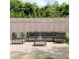 Conjunto de 7 Pcs Lounge de Jardim com Almofadões Vime Pe Antracite PANGSHIYUAN