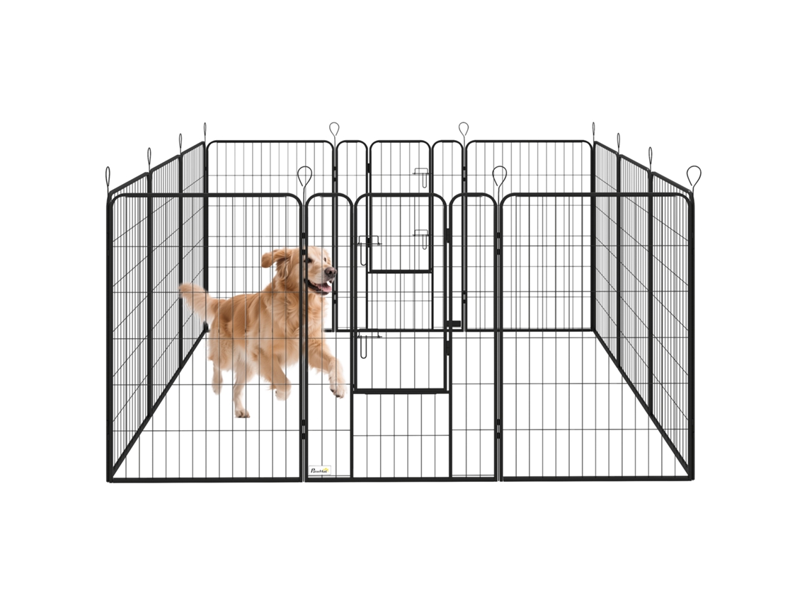 Parque para Cães com 12 Painéis e 2 Portas Cercadinho para Cães para Aço Interno Externo 80x120 Cm Preto pt