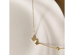 Colar com Pingente Duplo de Borboleta em Prata de Lei S925 com Zircônia Polida, Design Elegante, Simples e Requintado. MDUG (dourada)