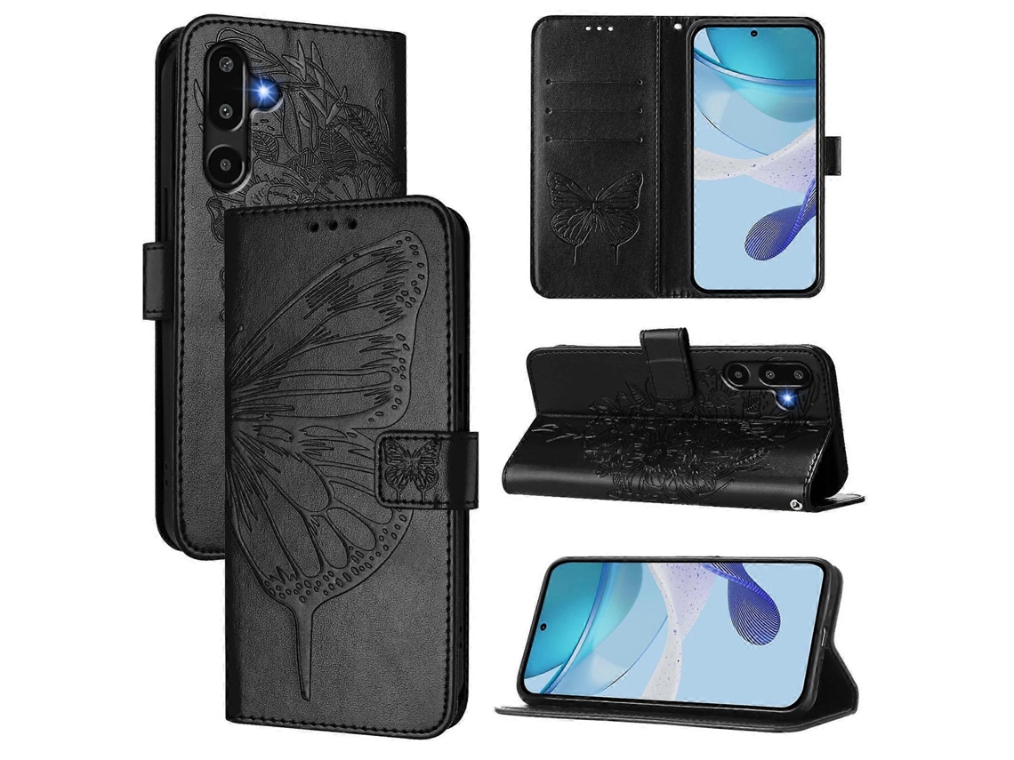 Capa De Couro Para Celular Com Borboleta Em Relevo