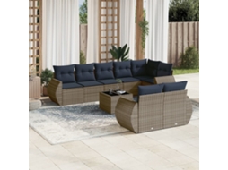 Vidaxl Conjunto De Sofá De Jardim De 9 Peças Com Almofadas Em Rattan Sintético Cinza
