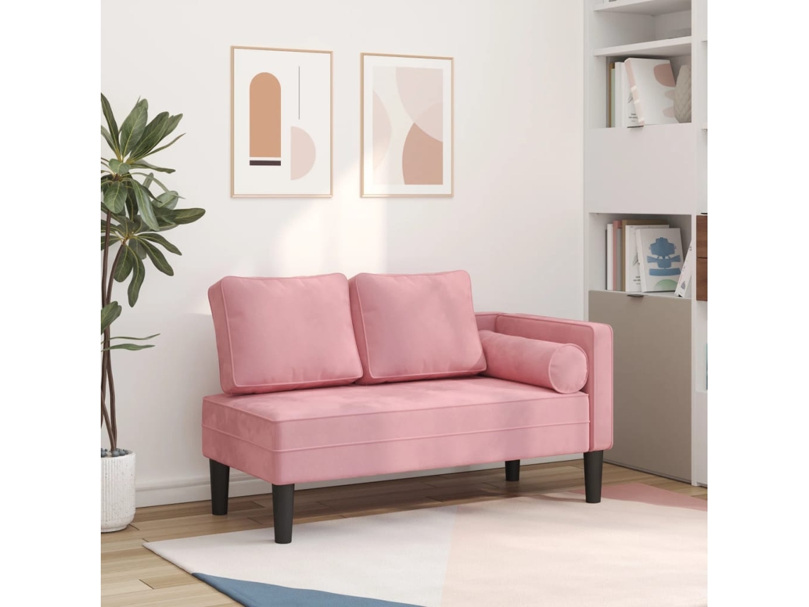 Vidaxl Chaise Longue Com Almofadões Veludo Rosa
