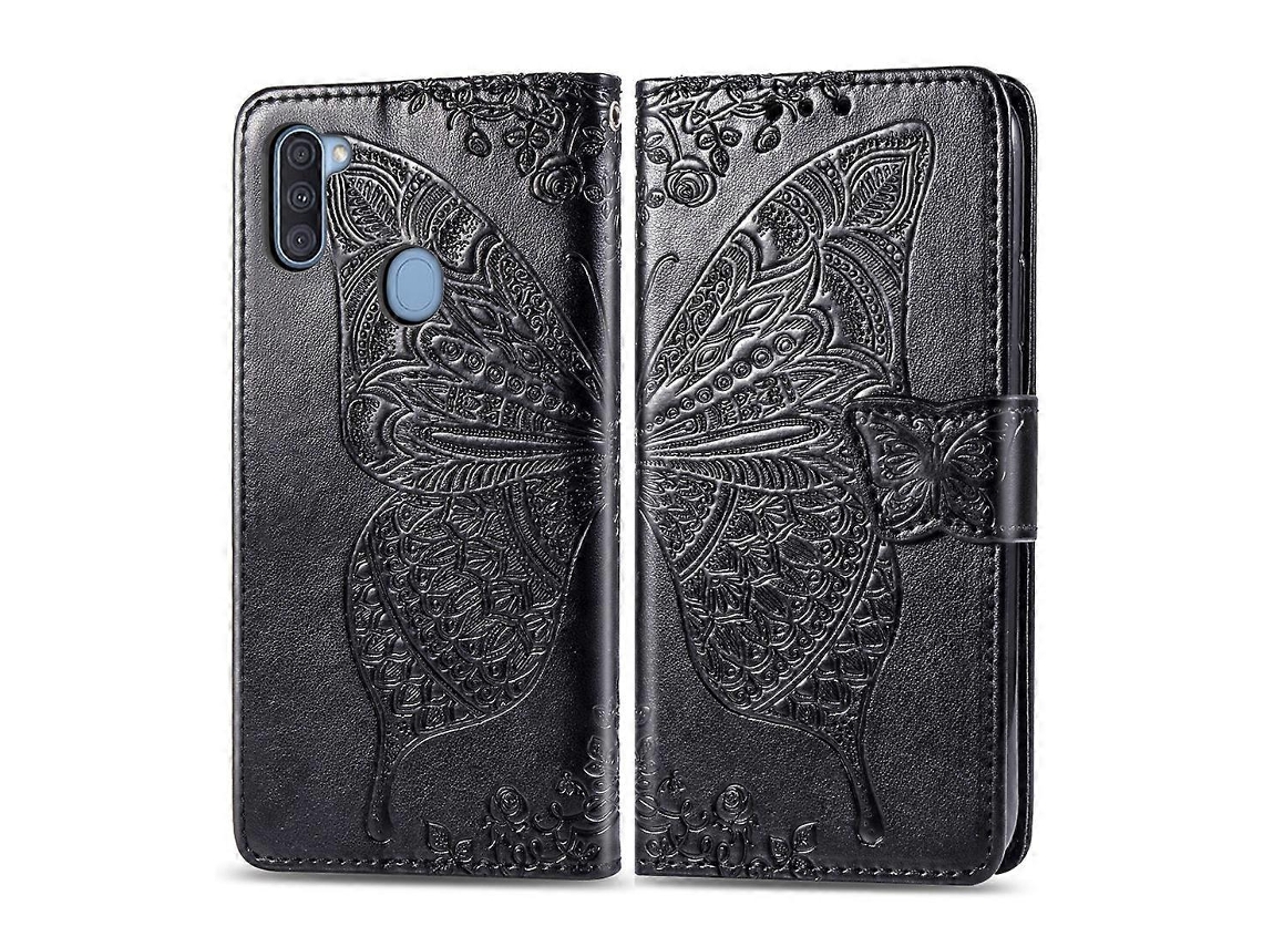 Capa De Couro Com Aba Horizontal, Estampa De Borboleta E Flor Em Relevo, Para Galaxy A11, Com Suporte, Compartimento Para Cartão, Carteira E Cordão.