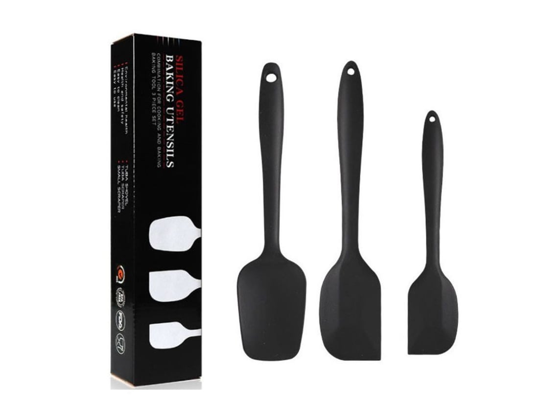 Conjunto Rebe com 3 espátulas de silicone resistentes ao calor, inodoras e antiaderentes para cozinha e confeitaria.