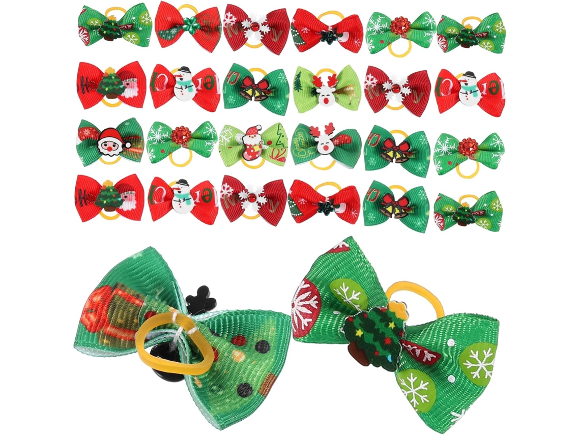 Tehaux 50 Laços De Natal Elásticos Com Pelos Cachorro
