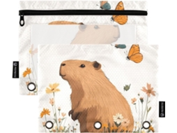 Pasta Organizadora Sweet Capybaras Branca, Com Janela Transparente E Fecho, Estojo Transparente Com Ilhós, 3-argolas