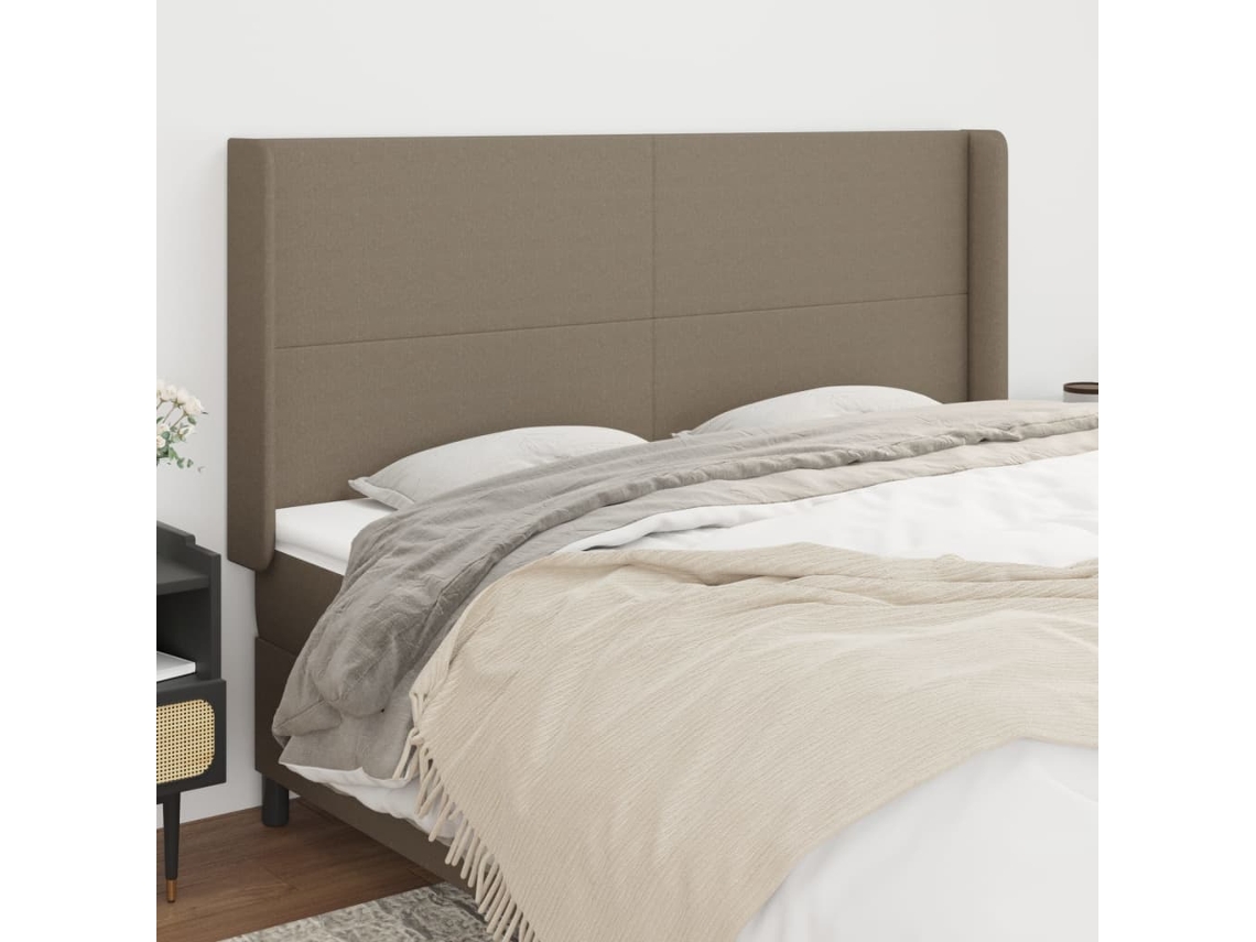 Vidaxl Cabeceira Cama Abas Tecido 203x16x118/128 Cm Cinza-acastanhado
