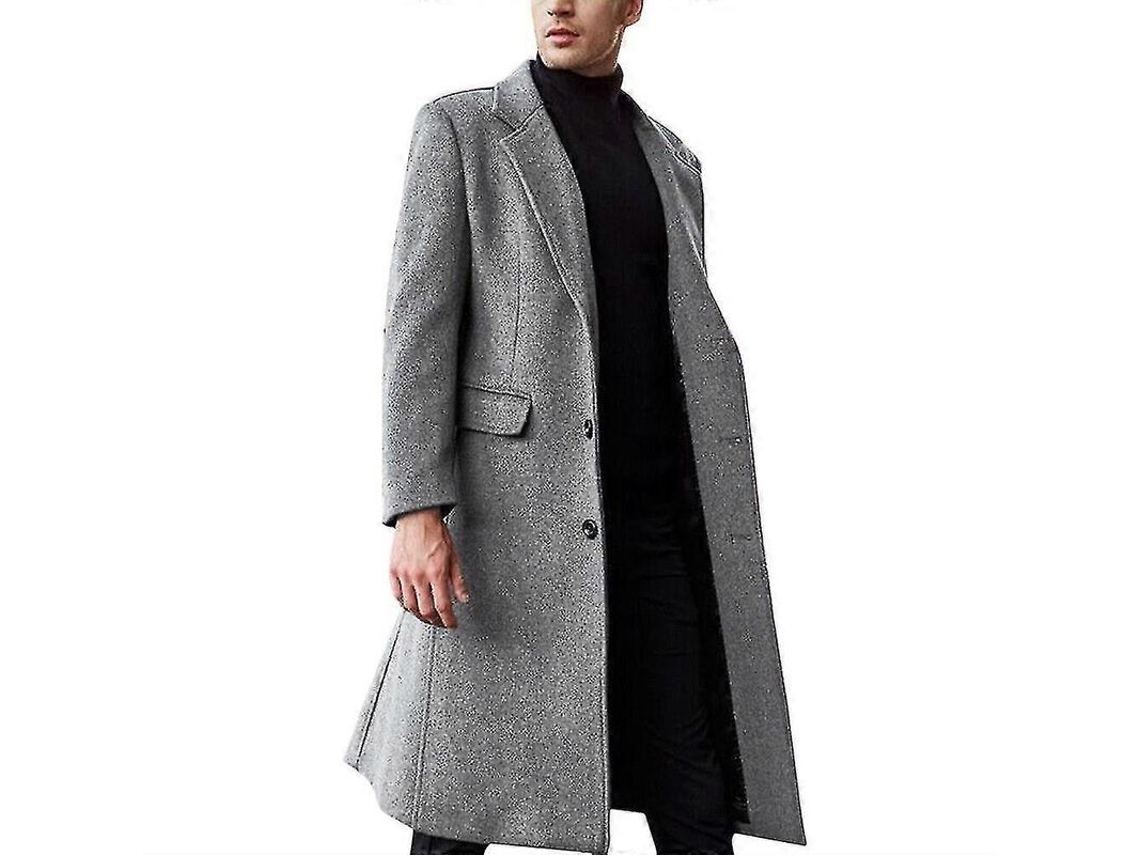 Jaqueta Trench Masculina De Inverno Com Manga Longa, Peito Simples, Lapela Quente, Casual E Formal, Jaqueta De Abrigo Longa Cinza