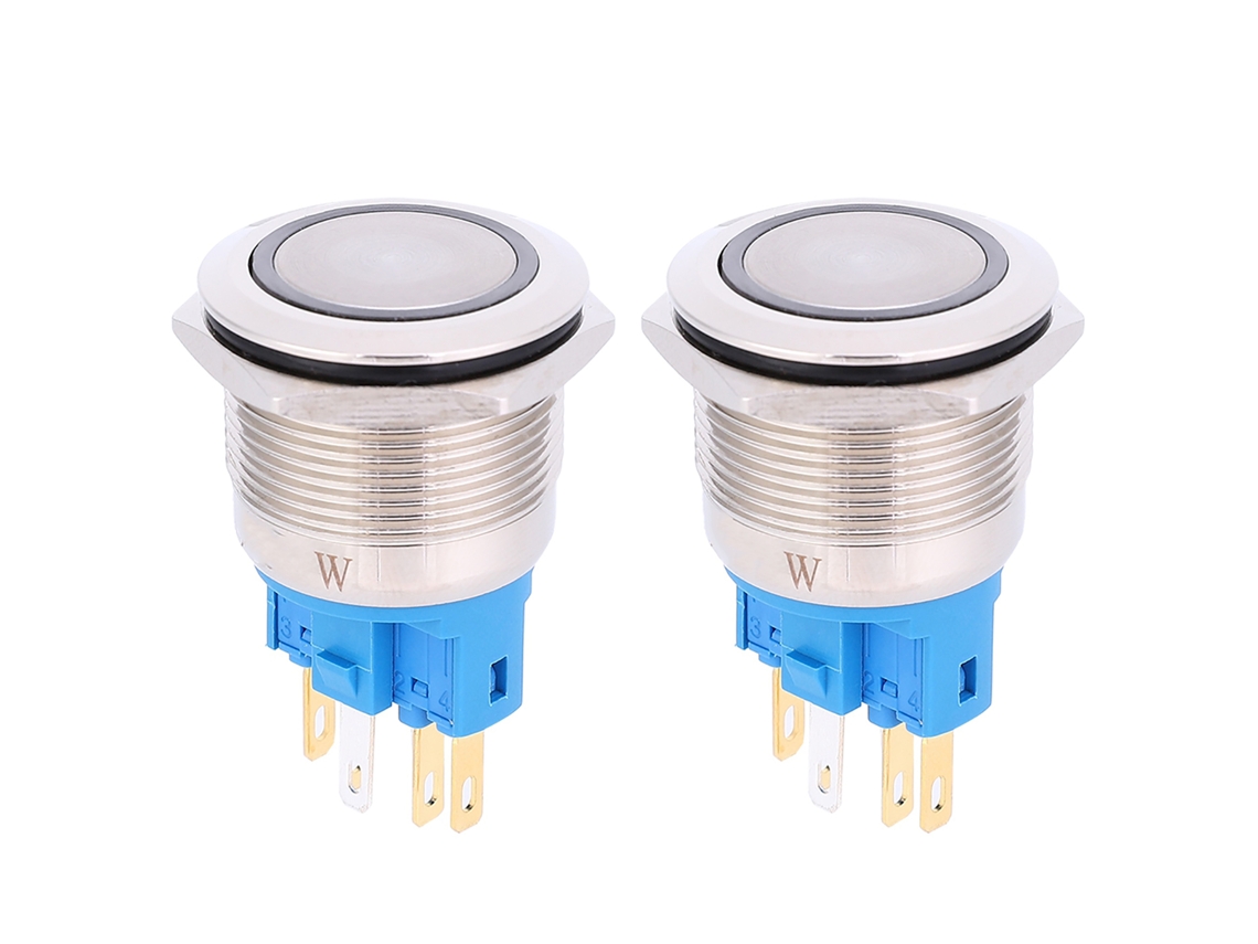Interruptor De Botão Anel Auto-bloqueio 22mm 6-pino Dc12-24v Ip65 2pcs Branco