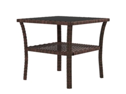Mesa De Vime Quadrada 50x50x45 Cm De Jardim E Prateleira Tampo De Vidro Suporta 30 Kg Para Terraço Pátio Castanho